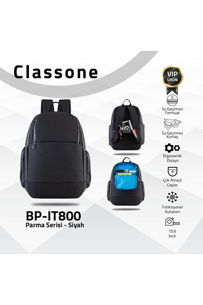 Classone حقيبة ظهر للكمبيوتر المحمول Bp-ıt800 Parma مقاس 15.6 بوصة - أسود