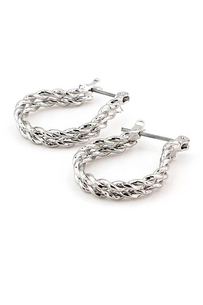 Solfera Double Rope Patterned Silver Color Men's Hoop Earrings E871