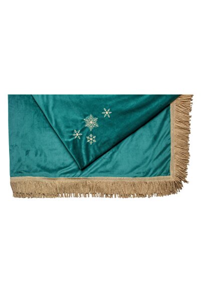 Golden Table Home Christmas Gold Kar Tanesi Nakışlı Yeşil Kadife Masa Örtüsü ...