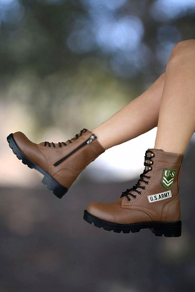 Riccon Tan Unisex Biker Boots 0012538