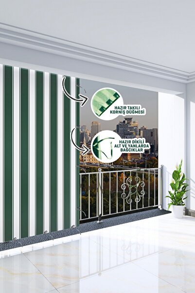AL-CA HOME Balkon Güneşlik Brandası, 140 X 240 Yeşil Renkli. Balkon Perdesi