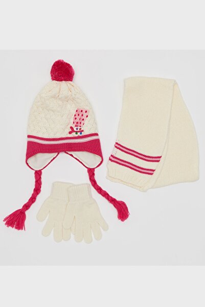Vemod Basket Knitted Girl's 3-Piece Beanie Set - Fuchsia