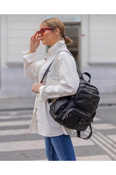 Alya Bags Rucsac de damă din piele neagră spălată