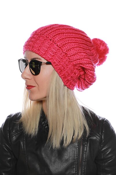 toptanhanem Розкішна жіноча шапка з помпоном, фуксія