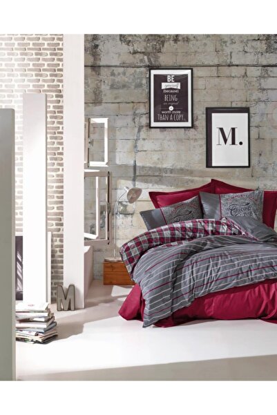 Cotton Box Masculine Double Duvet Cover Set Jonas Claret Red