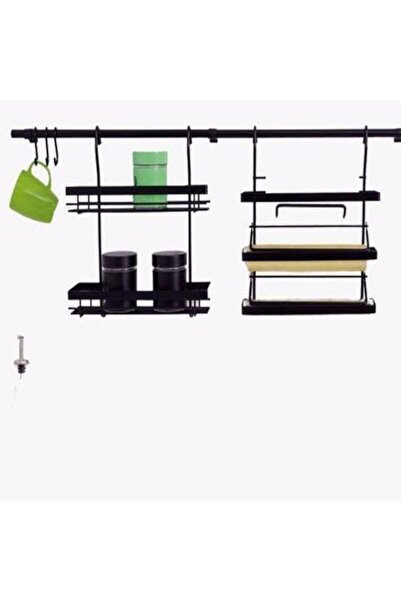 HUZUR Asma Mutfak Aksesuar Folyoluk Baharatlık Siyah Set 2