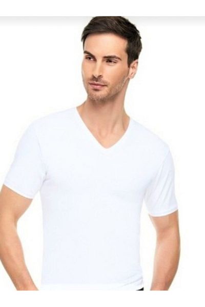 Tutku Elit Ανδρικό εσώρουχο Elestan V-Neck Λευκό 3 Συσκευασία