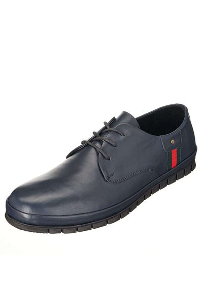 İriadam Ag8800 Navy Blue Large Size Calf Leather Comfortable Wide Fit Men's Sports Shoes