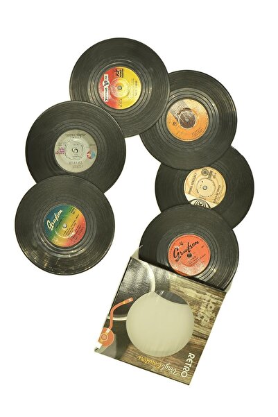 Genel Markalar Retro plak tasarımlı şık bardak altlıkları, yerli ve klasik tarzda.