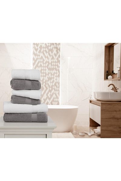 Upline Chelsea Granite-White Set of 6 Towels (4*50X90 + 2*74X140)