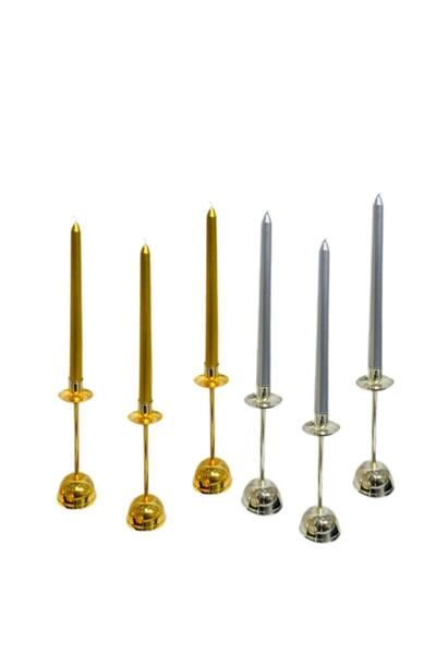 Genel Markalar Şamdanlık Üçlü Set Mumlu 3 Boy Gümüş 43x47x51 Cm