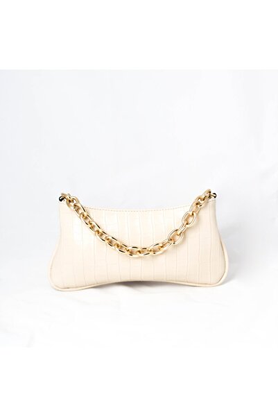 Moom Bag Kadın Kroko Krem Zincirli Çanta