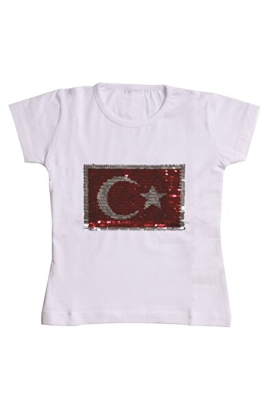 bebegen Kırmızı Pullu Bayrak Desneli Beyaz T-shirt