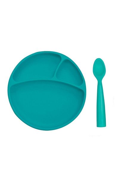 OiOi Green Silicone and Nam Nam Spoon Set of 2 with Vacuum Base