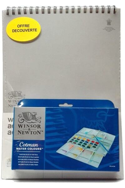 Winsor Newton Set Box 24 Suluboya Cotman Suluboya Kağıdı + Blok 12 Yaprak 300...
