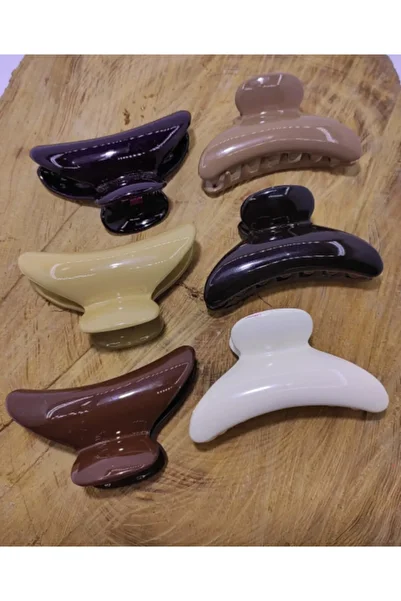 platin hediyelik 6 Pieces Brown Colored Medium Size Half Moon Latch Buckle Women's Hair Clip