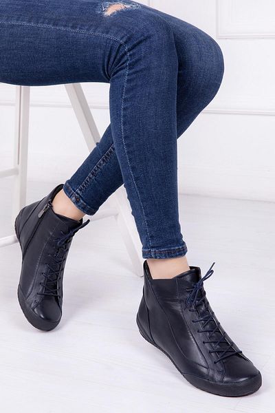 Deripabuc Genuine Leather Navy Blue Women's Leather Boots Trc-b504