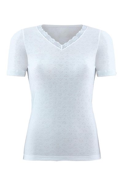 Blackspade 1269 Women's White V-Neck Lace Short Sleeve Thermal