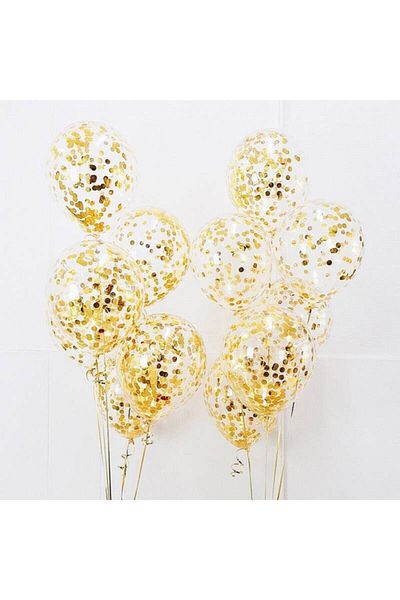 Partimarka Gold Bright Confetti Transparent Balloon 10 Pieces