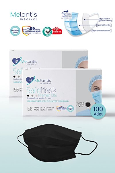Melantis Medikal Tek Kullanımlık 3 Katlı Telli Cerrahi Maske 2 Kutu 100 Adet ...