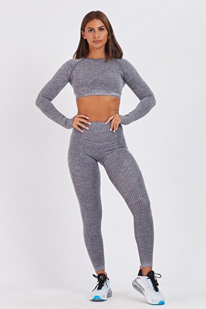 Gymwolves Women's Long Sleeve Seamless Sports T-Shirt | Crop Tops | Ash Color | Activated Series |