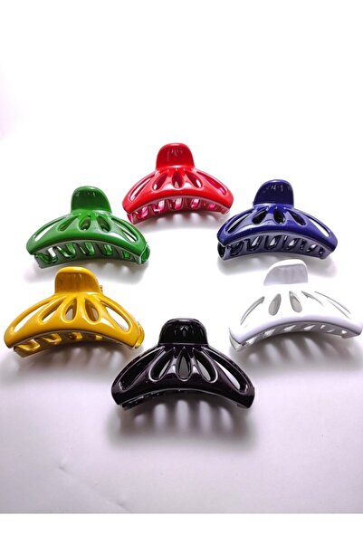 platin hediyelik 6 Pcs Mixed Color Small Size Perforated Half Moon Latch Buckle Women's Hair Clips