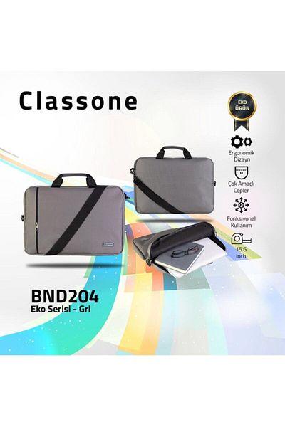 Classone كمبيوتر محمول من سلسلة Eco Bnd204 مقاس 15.6 بوصة - حقيبة يد رمادية متضمنة