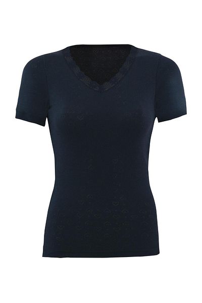 Blackspade 1269 Women's Black V-Neck Lace Short Sleeve Thermal