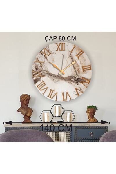 Markakanvas Mermer Desenli Duvar Saati 80cm