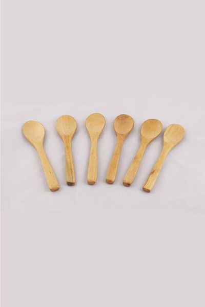 Tiesa Home ملعقة حلوى خشبية - مجموعة ملاعق مكونة من 6 قطع