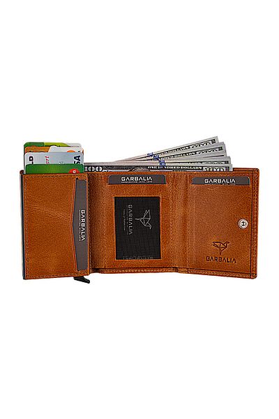 Garbalia 100% Χειροποίητο Crazy Leather Mechanism Mustard Yellow Cardholder Money Portfolio