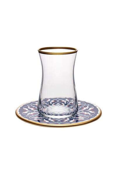 BİEV Osmanlı Firuze Porselen Cam12 Parça Çay Bardak Seti Dcm007