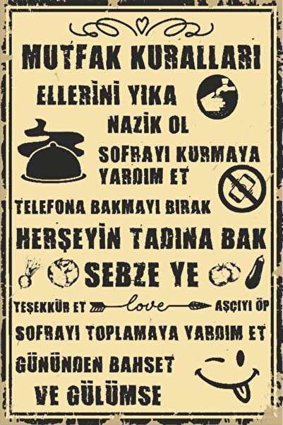 Hayal Poster Mutfak Kuralları Retro Ahşap Poster