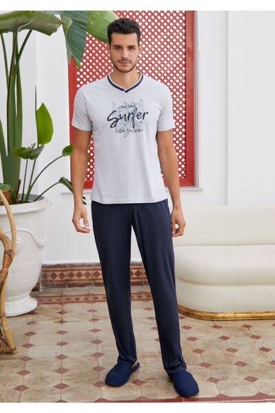 Eros طقم بيجامة رجالي باللون الأزرق