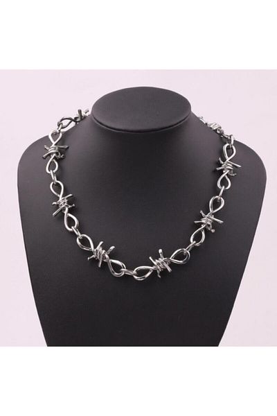 AlpCollection Gray Barbed Wire Metal Gift Necklace Jewelry with 50 Cm Chain