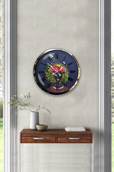 Kasva Concept Gift 40 cm Chrome Metal Flowers Wall Clock