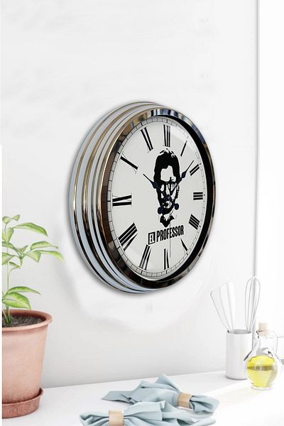 Kasva Concept 40 cm Chrome Metal Hand Professor Wall Clock