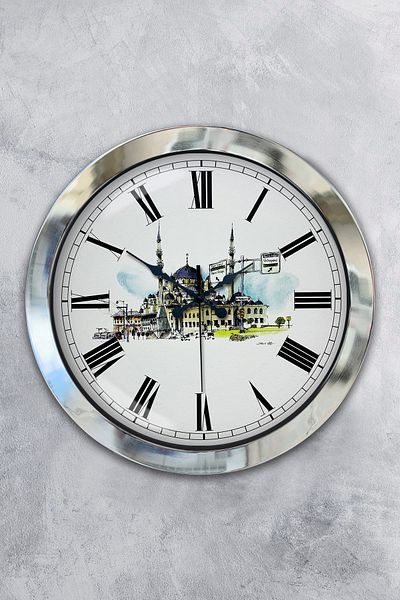 Kasva Concept Gift 36 cm Chrome Metal New Mosque Wall Clock