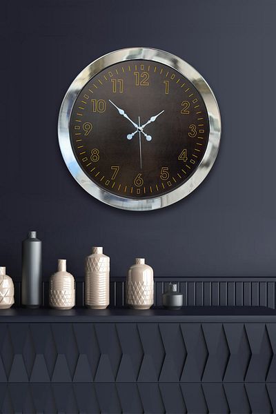 Kasva Concept Gift 36 cm Chrome Metal Black Yellow Wall Clock