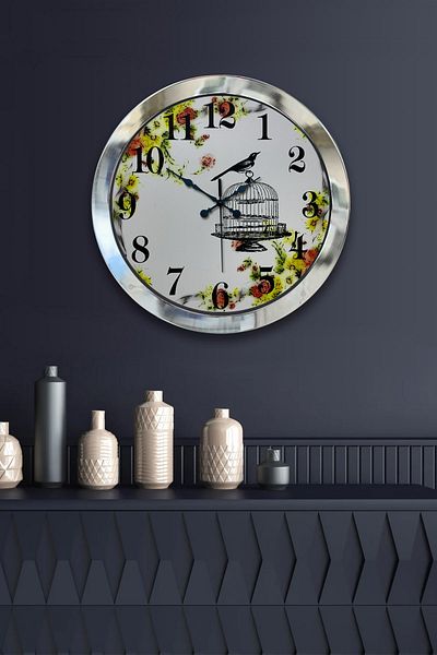 Kasva Concept Gift 36 cm Chrome Metal Bird Wall Clock