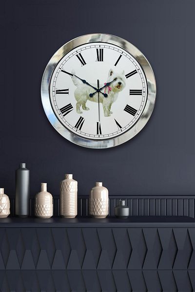 Kasva Concept Gift 36 cm Chrome Metal Dog Wall Clock