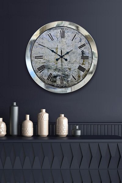 Kasva Concept Gift 36 cm Chrome Metal Decorative Wall Clock