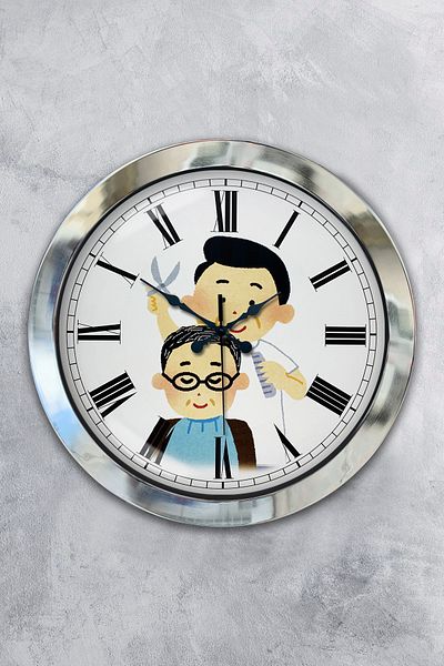 Kasva Concept Gift 36 cm Chrome Metal Barber Wall Clock