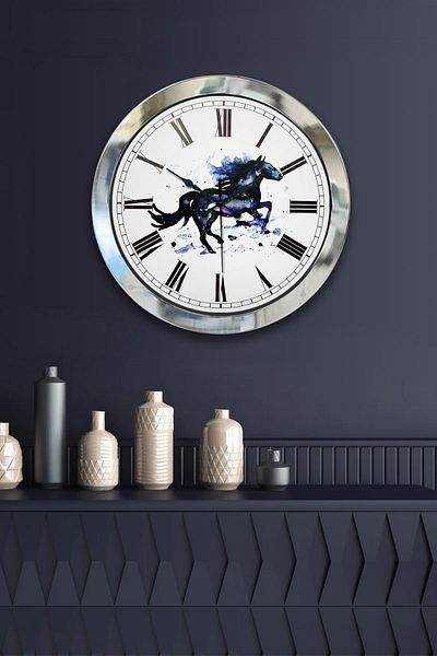 Kasva Concept Gift 36 cm Chrome Metal Horse Wall Clock