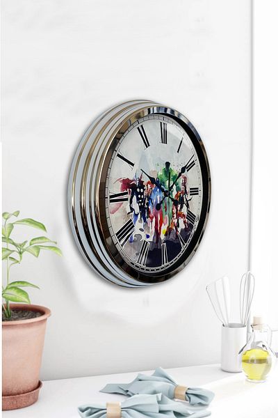 Kasva Concept 40 cm Chrome Metal Super Heroes Wall Clock