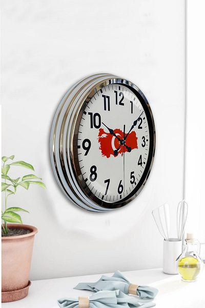 Kasva Concept 40 cm Chrome Metal Türkiye Map Wall Clock