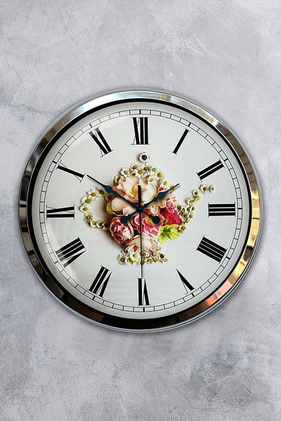 Kasva Concept Gift 40 cm Chrome Metal Daisy Wall Clock