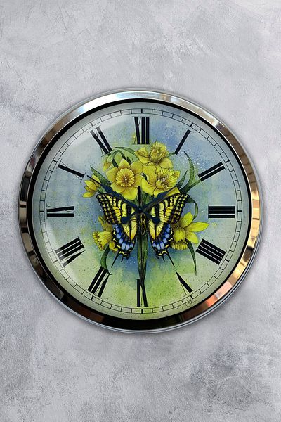 Kasva Concept Gift 40 cm Chrome Metal Butterfly Wall Clock