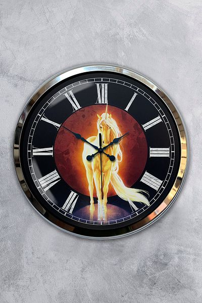 Kasva Concept Gift 40 cm Chrome Metal Horse Wall Clock