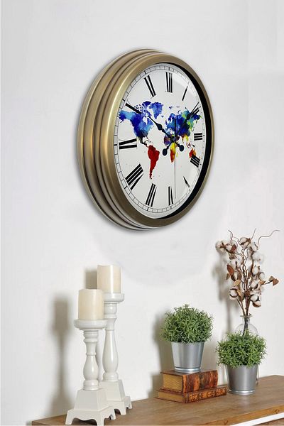 Kasva Concept Gift 40 cm Antique Metal Map Wall Clock